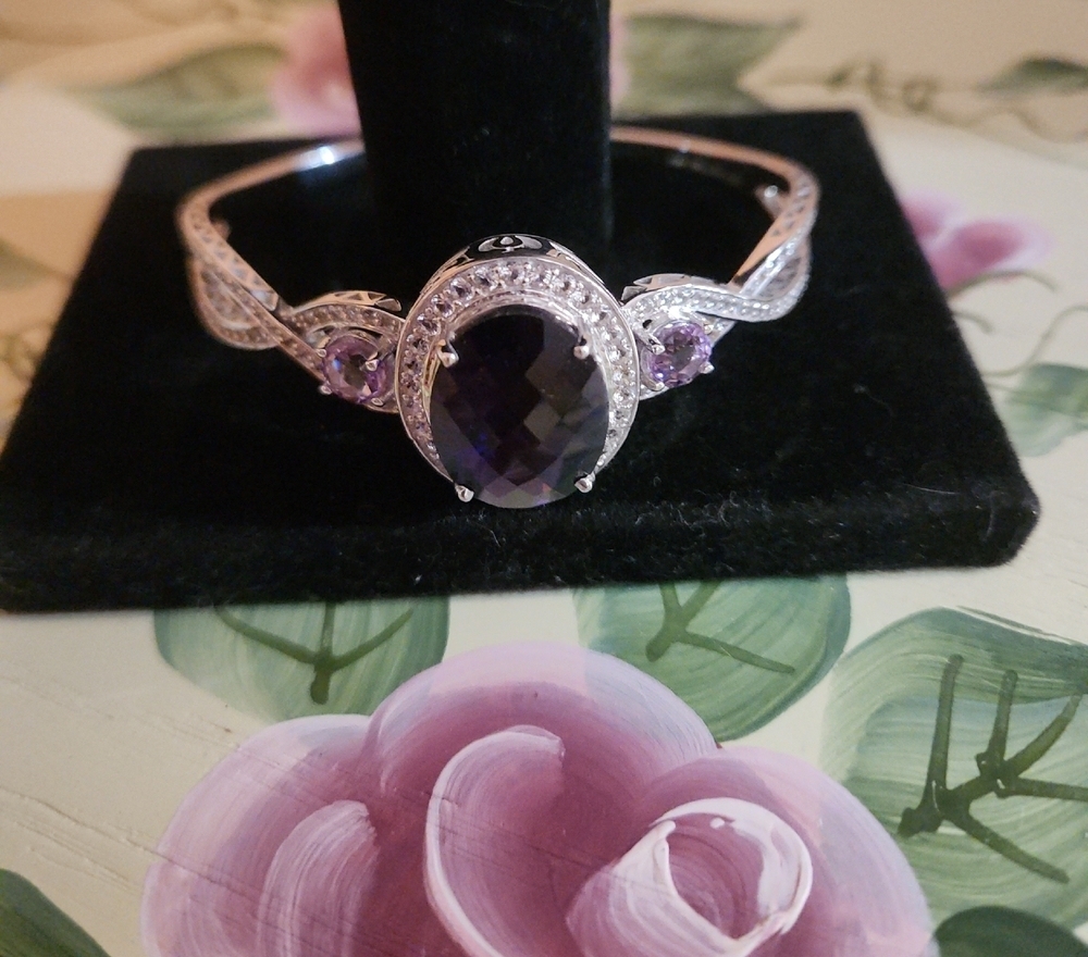 JTV Amethyst White Topaz Bracelet Sterling Silver Size 7